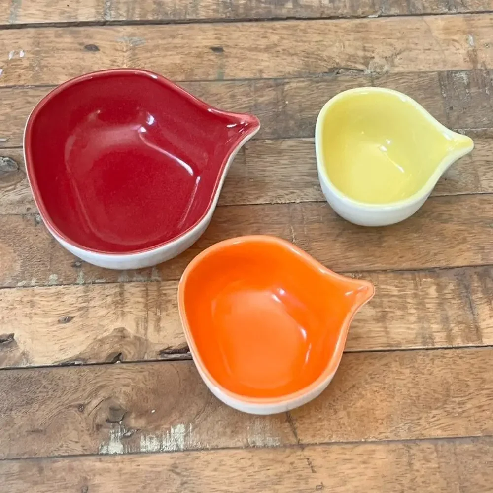 West Elm Set of 3 Ceramic Measuring Cups Red Yellow Orange 1 1/2 1/3 Cup
